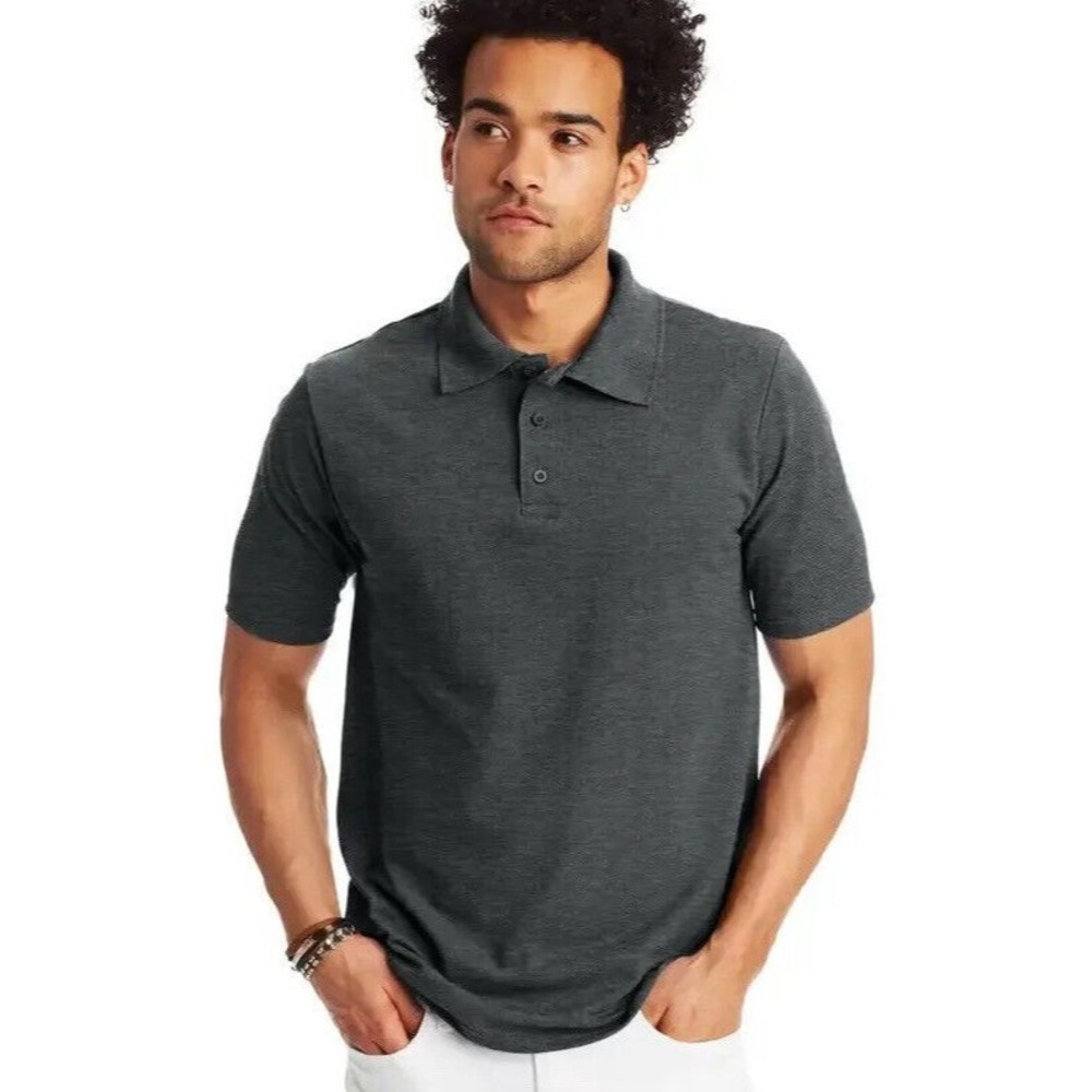 Hanes Big Mens 5XL X-Temp Pique Polo Sport Shirt Fresh IQ Charcoal Grey, NWT